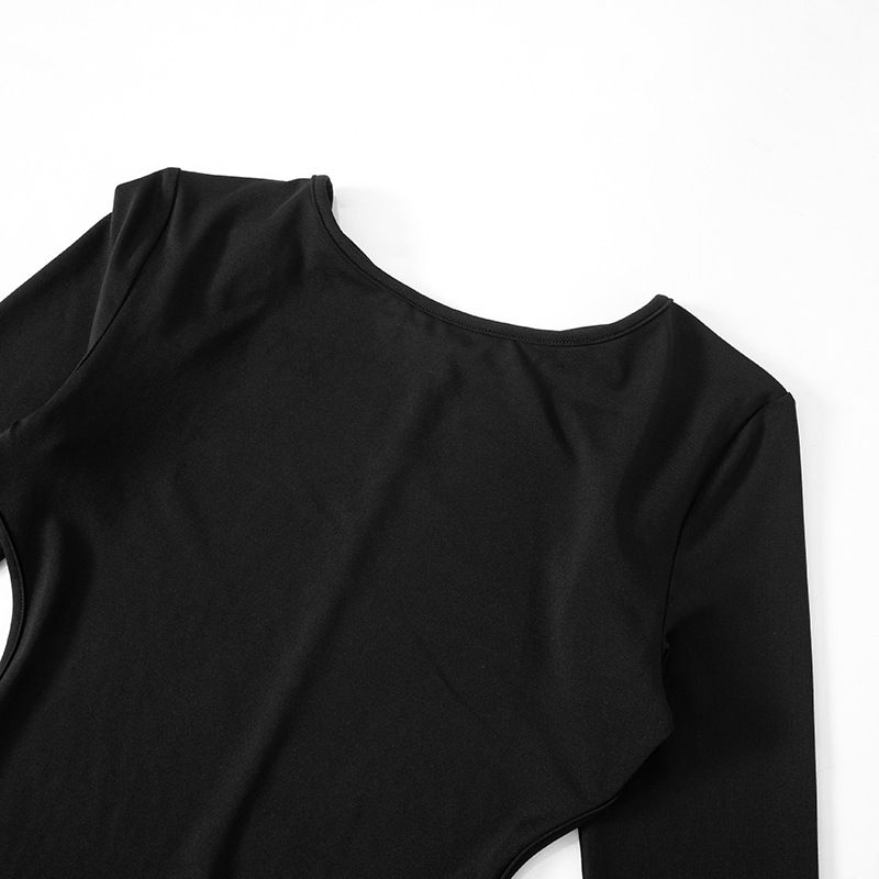 Backless Chic Fashion Skinny Sexy Long Sleeve Short Dress Women Rave Baddie Clubwear Black Solid Party Dresses