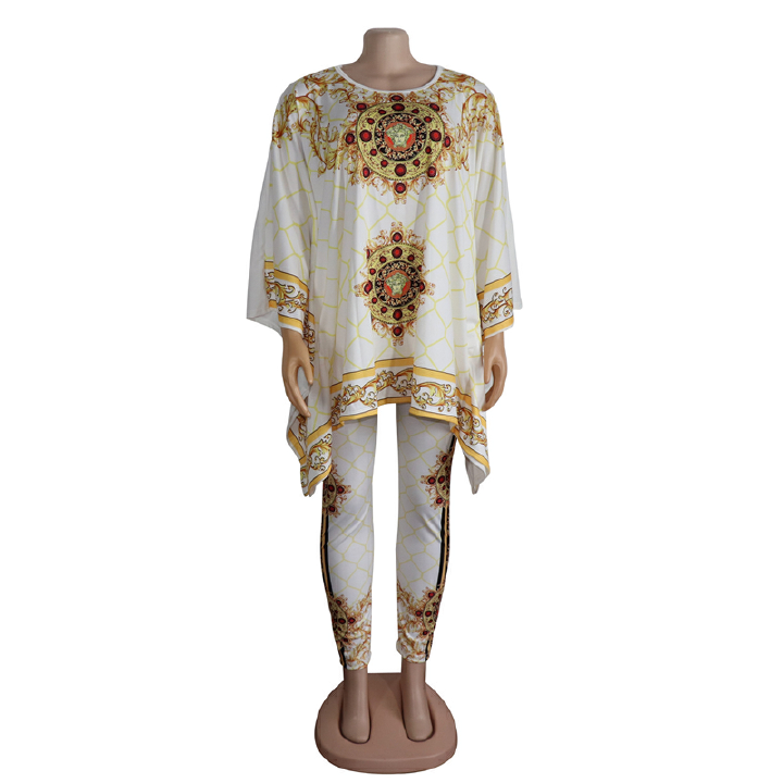 African Print Set-2 Piece Set Africa Clothes African Dashiki New Dashiki Fashion Suit (Top And Trousers) Super Elastic Party Plus Size For Lady