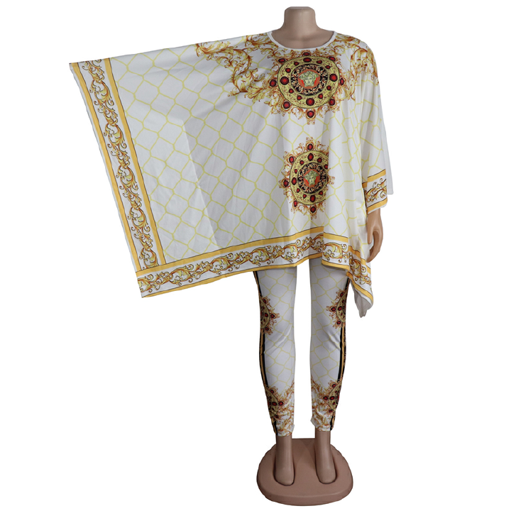 African Print Set-2 Piece Set Africa Clothes African Dashiki New Dashiki Fashion Suit (Top And Trousers) Super Elastic Party Plus Size For Lady