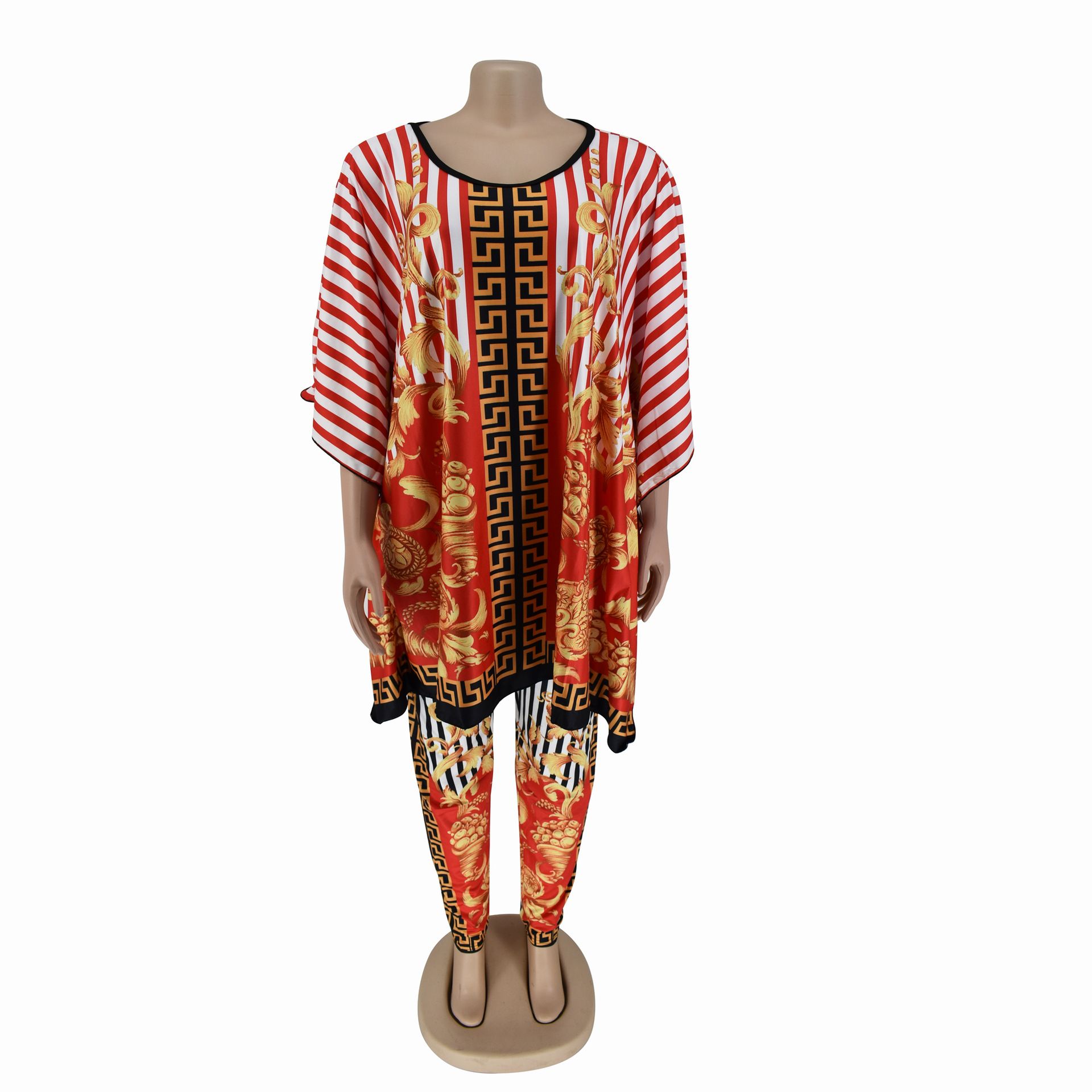 African Print Set-2 Piece Set Africa Clothes African Dashiki New Dashiki Fashion Suit (Top And Trousers) Super Elastic Party Plus Size For Lady