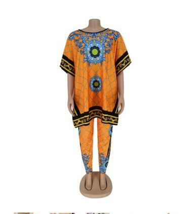 African Print Set-2 Piece Set Africa Clothes African Dashiki New Dashiki Fashion Suit (Top And Trousers) Super Elastic Party Plus Size For Lady