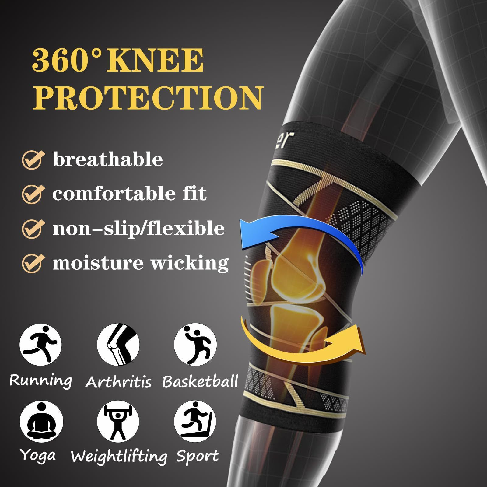Sports Copper Ion Knee Pads Non-slip Knitted Nylon Knee Pads Patella Wear Tendon Injury Fitness Jump Rope Basketball Men Women