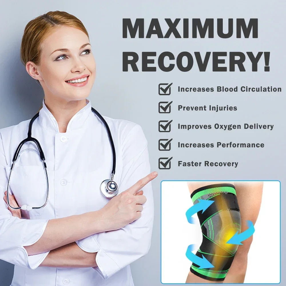 1PCS Sports Kneepad Men And Women Pressurized Elastic Knee Pads Support Fitness Gear Basketball Volleyball Bicycle Brace Protector Accessories