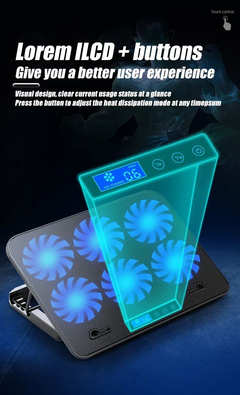 Laptop Cooling Pad,A9 Gaming RGB 15.6 inch Laptop Cooler 2 USB Ports 6 Fan Gaming Led Light Notebook Cooler For 13-18 Inch Stand For Laptop Macbook