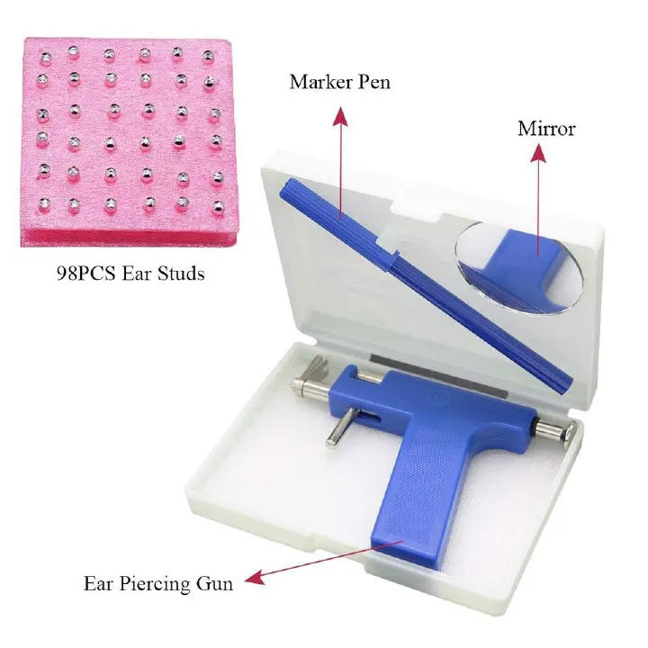 Professional Ear Piercing Gun Tool Set 98pcs Ear Studs Steel Ear Nose Navel Body Piercing Gun Unit Tool Kit Safety Pierce Tool