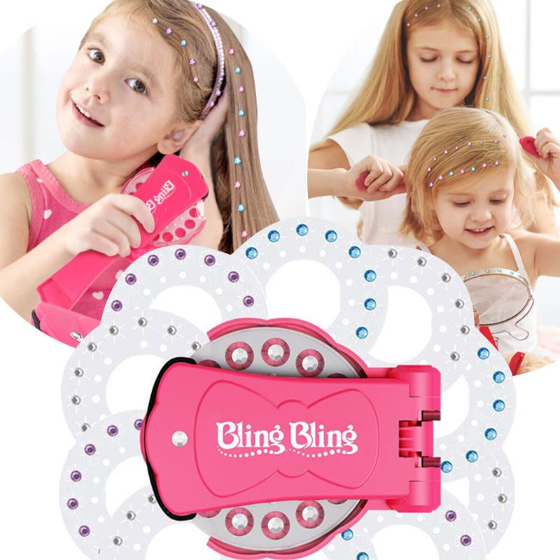 New Hair Gems Machine Toy Set for Girls Makeup Play DIY Diamond Rhinestone Sticker Hair Decoration Tool Kids Toys for Girls Gift