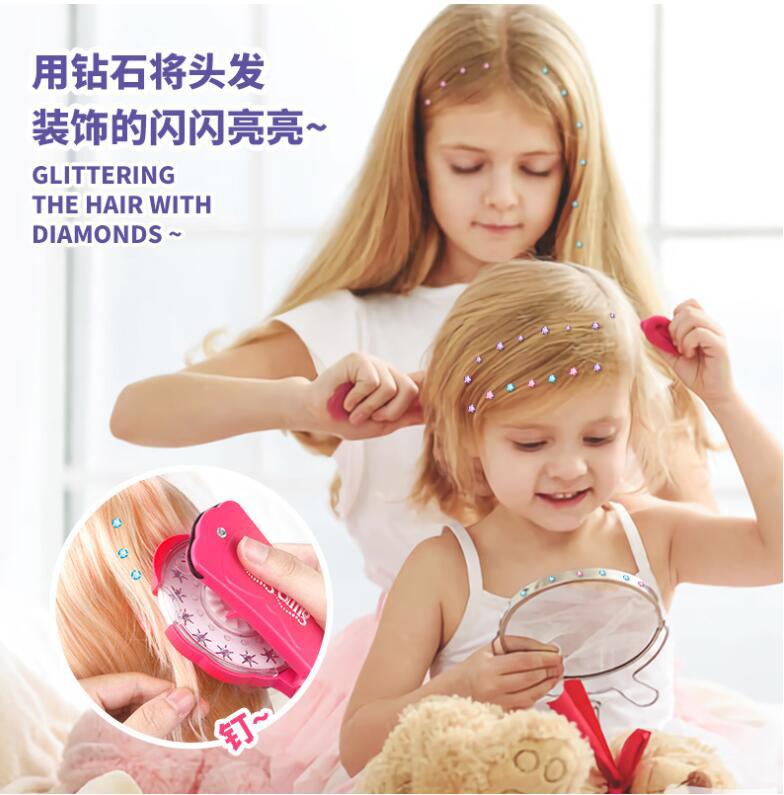 New Hair Gems Machine Toy Set for Girls Makeup Play DIY Diamond Rhinestone Sticker Hair Decoration Tool Kids Toys for Girls Gift