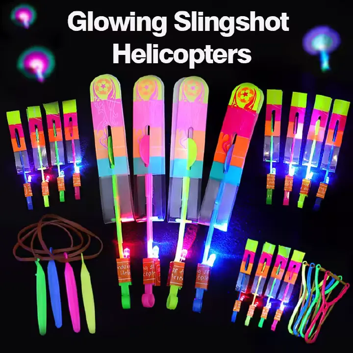 10pcs Led Light Rockets - Bright Flying Toys with Slingshot Launchers, Party Favors for Birthdays, Halloween, Christmas