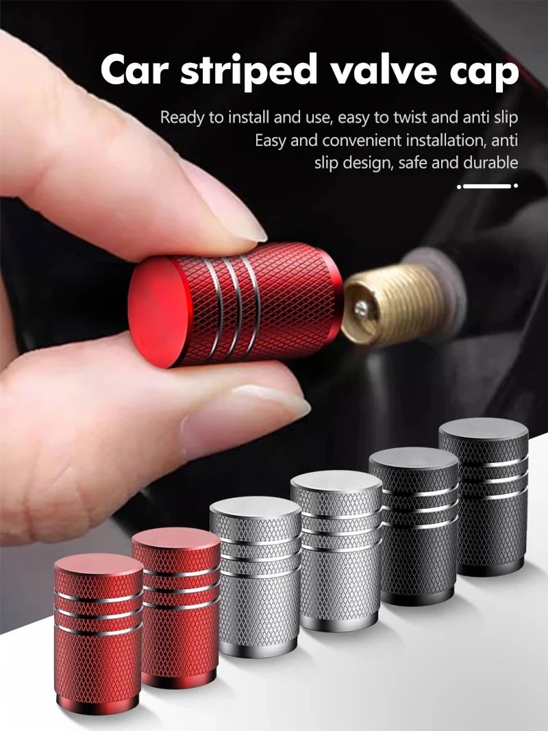 4Pcs Car Tire Valve Stems Cap Knurling Style Tire Valve Cap Aluminum Tire Wheel Stem Air Valve Cap car Universal accessories