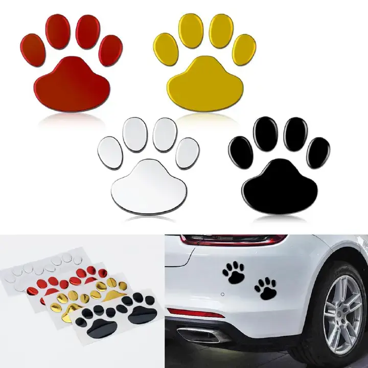 4 pcs Car Stickers and Decals Paw 3D Animal Dog Cat Bear Foot Prints Footprint Decal Car Sticker Silver Red Black Golden