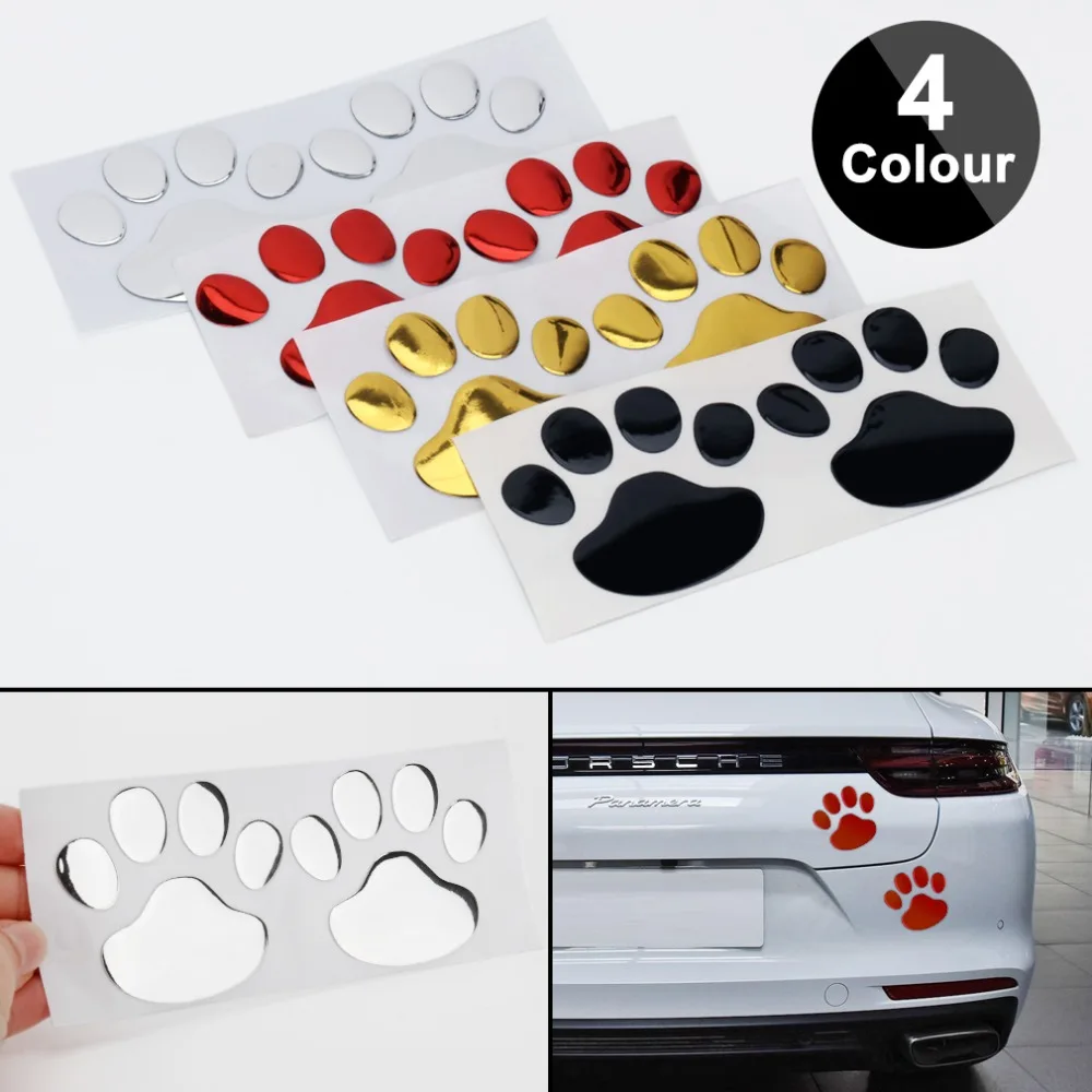 4 pcs Car Stickers and Decals Paw 3D Animal Dog Cat Bear Foot Prints Footprint Decal Car Sticker Silver Red Black Golden