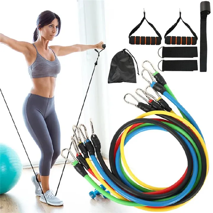 11 PCS Training Resistance Bands Yoga Pull Rope Tube Expander Fitness Equipment Home Elastic Bands for Exercise Workout Training