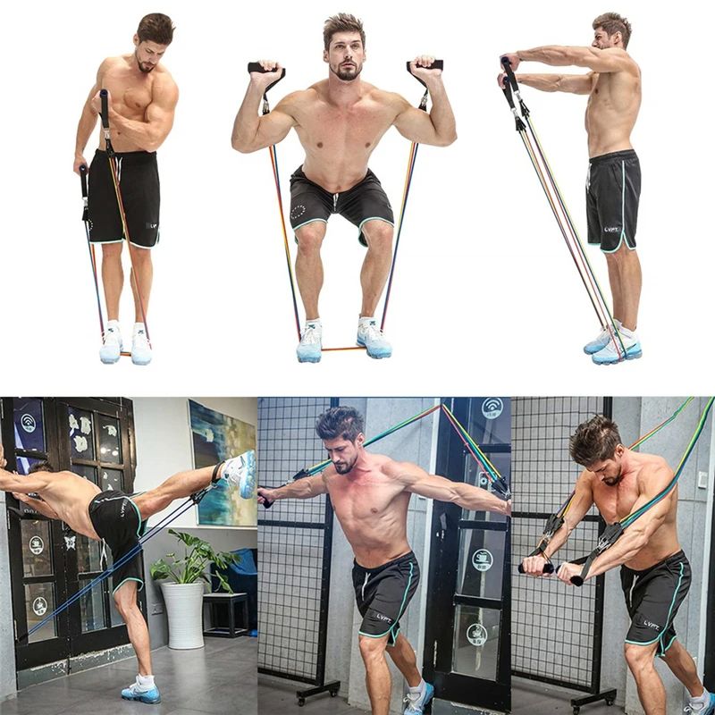 11 PCS Training Resistance Bands Yoga Pull Rope Tube Expander Fitness Equipment Home Elastic Bands for Exercise Workout Training