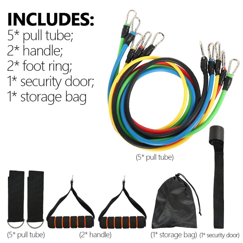 11 PCS Training Resistance Bands Yoga Pull Rope Tube Expander Fitness Equipment Home Elastic Bands for Exercise Workout Training