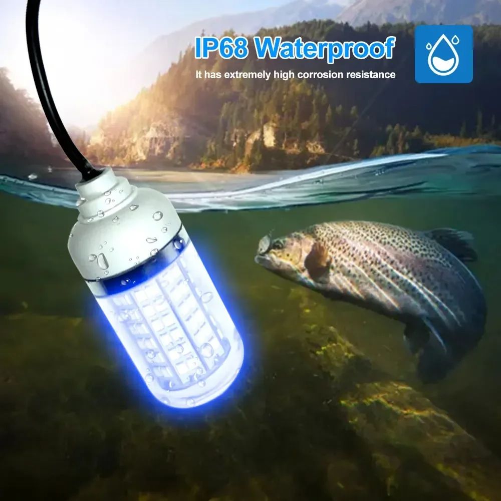underwater fishing light,12V LED Fishing Trap Light 100W IP68 Lure Fish Finder Lamp 108 Leds 2835SMD Attracts Prawns Squid Krill 4 Colors LED Pool Lights