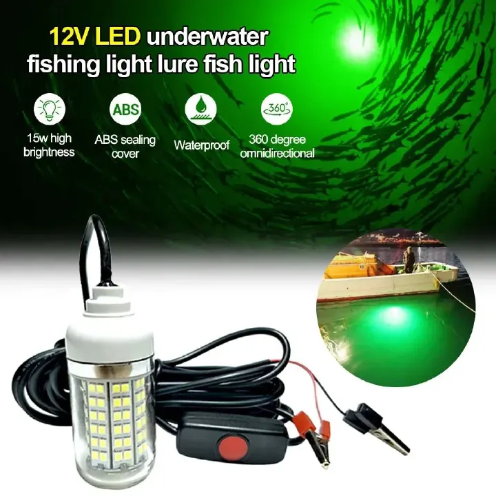 underwater fishing light,12V LED Fishing Trap Light 100W IP68 Lure Fish Finder Lamp 108 Leds 2835SMD Attracts Prawns Squid Krill 4 Colors LED Pool Lights