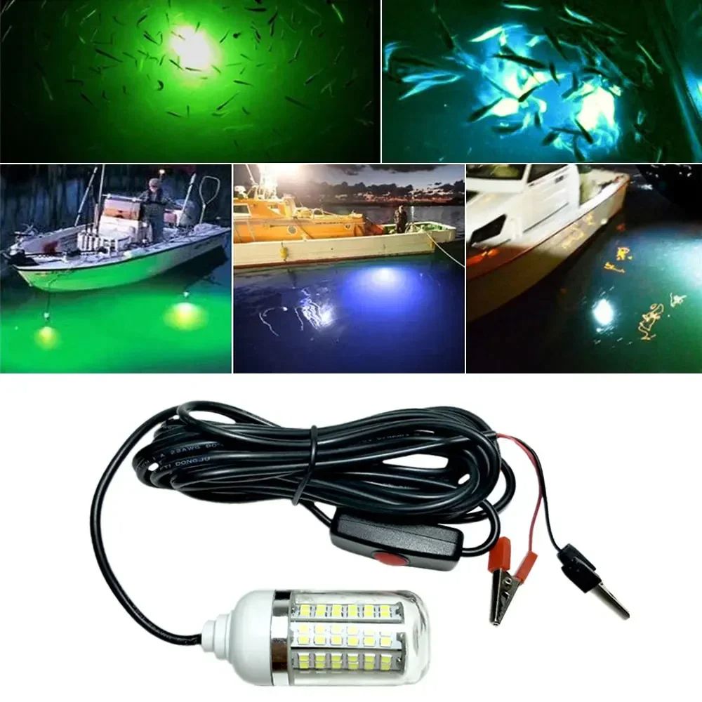 underwater fishing light,12V LED Fishing Trap Light 100W IP68 Lure Fish Finder Lamp 108 Leds 2835SMD Attracts Prawns Squid Krill 4 Colors LED Pool Lights