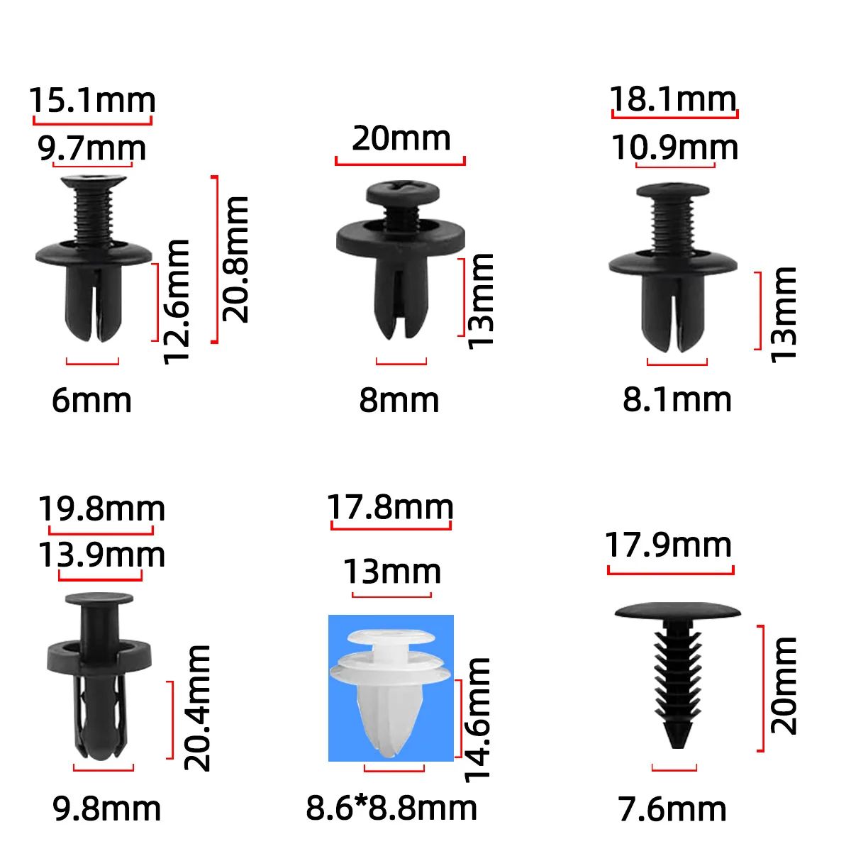 100pcs Auto Fastener Clip Mixed Car Body Push Retainer Pin Rivet Bumper Door Trim Panel Fastener Kit Car Clips