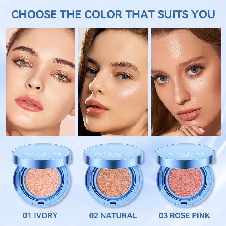 AMG Air Cushion BB Cream ,3 Color Air Cushion BB Cream with Mirror Highlighting Air Cushion Puff Box Plastic Waterproof Foundation Make-up BB Cream