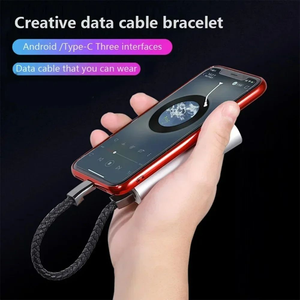 Outdoor Portable Leather Mini Micro USB Bracelet Charger Data Charging Cable Sync Cord