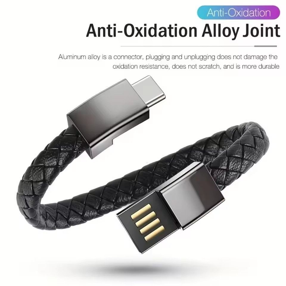 Outdoor Portable Leather Mini Micro USB Bracelet Charger Data Charging Cable Sync Cord