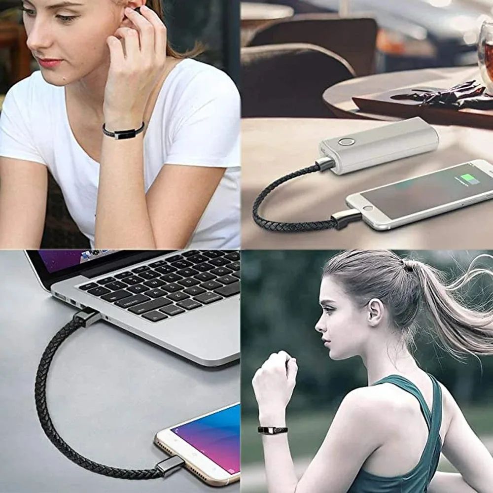 Outdoor Portable Leather Mini Micro USB Bracelet Charger Data Charging Cable Sync Cord