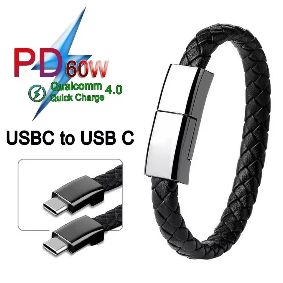Outdoor Portable Leather Mini Micro USB Bracelet Charger Data Charging Cable Sync Cord