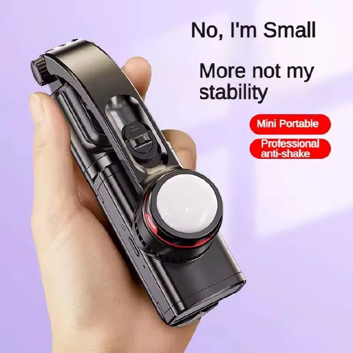 Super Mini Mobile Phone Stabilizer Hand-Held Tripod Head,Mobile gimbal Stabilizer Foldable with Tripod Stand, Anti-Shake Function and Phone Holder for Live Streaming and Selfie Stick，
