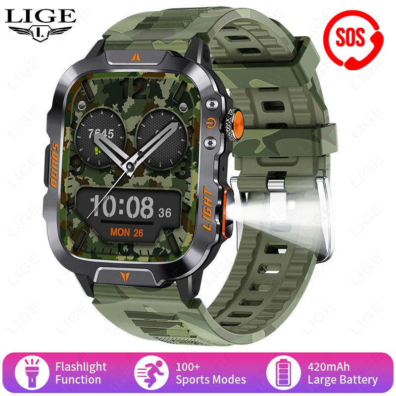 New smartwatch, 1.96 "screen, IP68, 420 mah battery, wireless talk, voice assistant, alloy body, flashlight, 100+ sports mode