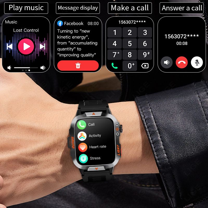 New smartwatch, 1.96 "screen, IP68, 420 mah battery, wireless talk, voice assistant, alloy body, flashlight, 100+ sports mode