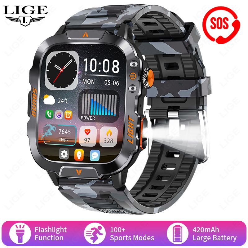 New smartwatch, 1.96 "screen, IP68, 420 mah battery, wireless talk, voice assistant, alloy body, flashlight, 100+ sports mode