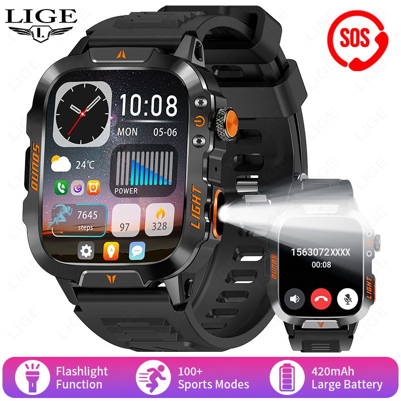 New smartwatch, 1.96 "screen, IP68, 420 mah battery, wireless talk, voice assistant, alloy body, flashlight, 100+ sports mode