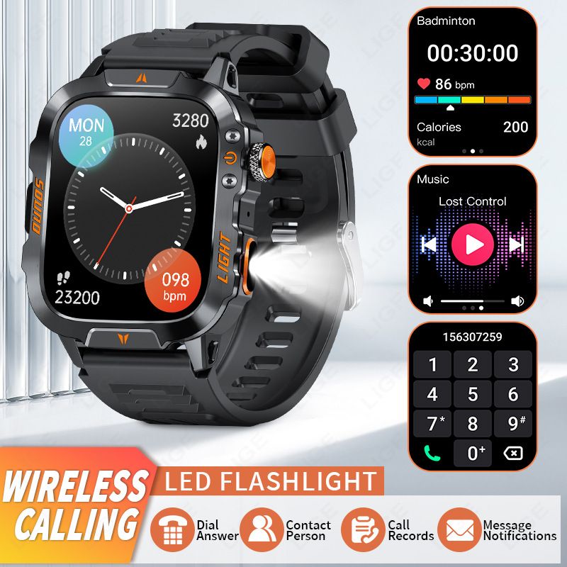 New smartwatch, 1.96 "screen, IP68, 420 mah battery, wireless talk, voice assistant, alloy body, flashlight, 100+ sports mode