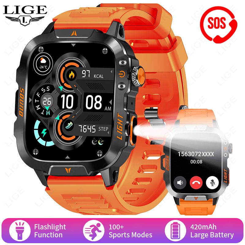 New smartwatch, 1.96 "screen, IP68, 420 mah battery, wireless talk, voice assistant, alloy body, flashlight, 100+ sports mode