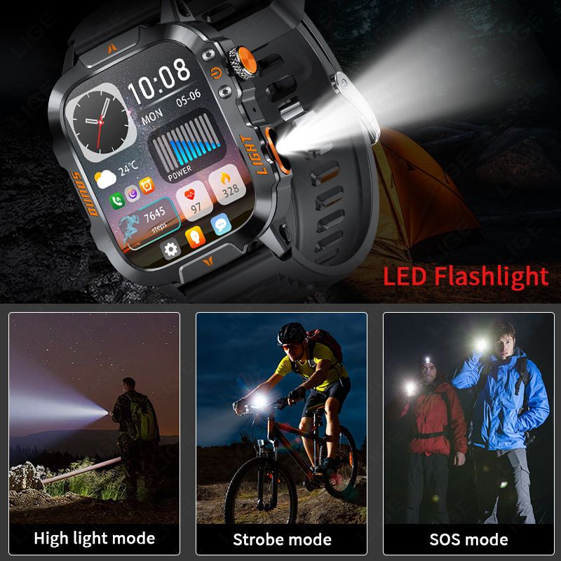 New smartwatch, 1.96 "screen, IP68, 420 mah battery, wireless talk, voice assistant, alloy body, flashlight, 100+ sports mode