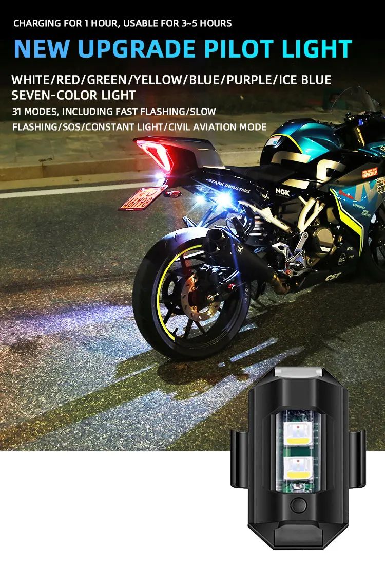 LED Emergency Strobe Lights Kit, 7 Colors Aircraft Pilot Light, Hazard Warning Safty Flashing Signal Light, 6 Modes for Vehicles