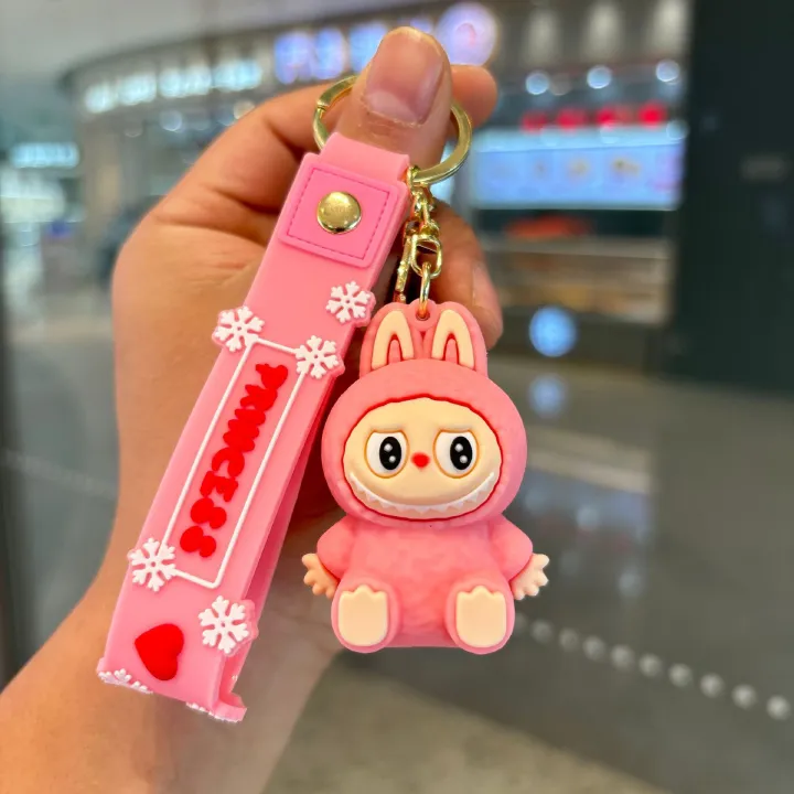 Kawaii Labubu Keychain Keyrings Figure Labubu Doll Pendant for Backpack Car Key Holder Accessories Jewelry Kids Toy Gifts