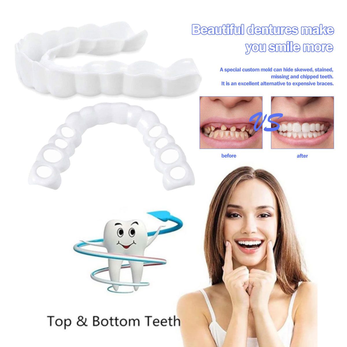 Veneer Snap-on Teeth Kit Fake Temporary Tooth Whitening Replacement Temporary Tooth Replacement White Snap Repair Fitting Kit