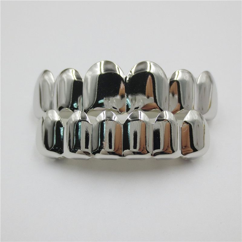 Hip Hop Black Fangs Tooth Grillz 14K Gold Plated 6/6 Teeth Caps Decor Dental Grills For Men Women Halloween Jewelry With silicone Real Shiny Vampire Tooth Sets