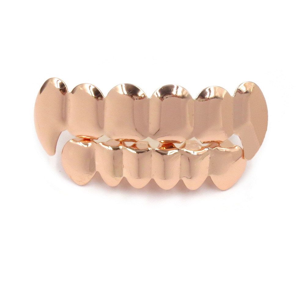 Hip Hop Black Fangs Tooth Grillz 14K Gold Plated 6/6 Teeth Caps Decor Dental Grills For Men Women Halloween Jewelry With silicone Real Shiny Vampire Tooth Sets
