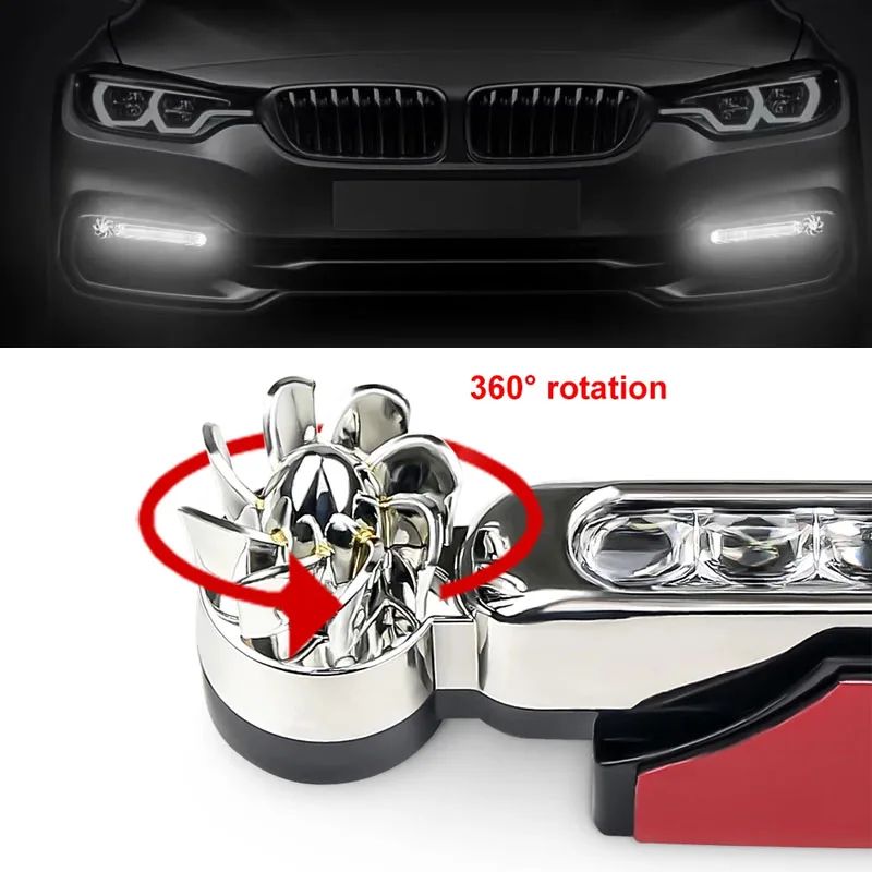 2pcs Wind Powered Car LED DayTime Running Light Auxiliary Lighting Rotation Fan Lamp Automobile Day Time Headlight Decorative