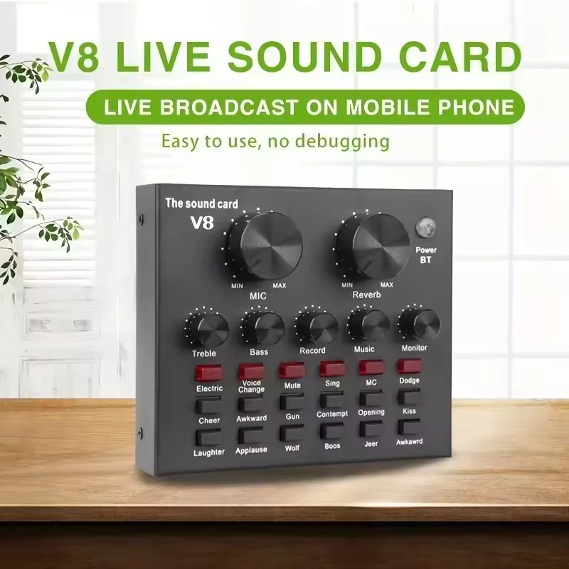 V8  Audio Mixer USB External Headset Microphone Webcast Personal Live Broadcast Sound Card For Phone Computer