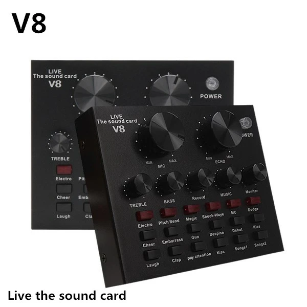 V8  Audio Mixer USB External Headset Microphone Webcast Personal Live Broadcast Sound Card For Phone Computer