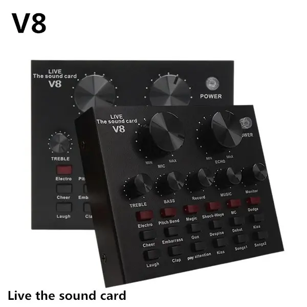 V8  Audio Mixer USB External Headset Microphone Webcast Personal Live Broadcast Sound Card For Phone Computer
