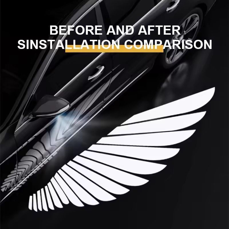 2Pcs Angel Wings Door Welcome Light Car Atmosphere Light Decorative Light Wireless Projection Light,exit warning lights,LED Light 2PCS Car Angel Wings Welcome Light Rearview Mirror Welcome Light