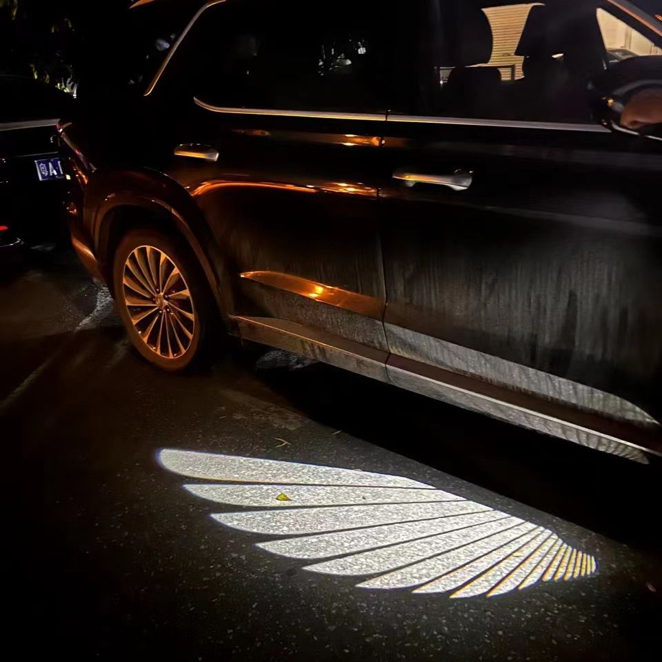 2Pcs Angel Wings Door Welcome Light Car Atmosphere Light Decorative Light Wireless Projection Light,exit warning lights,LED Light 2PCS Car Angel Wings Welcome Light Rearview Mirror Welcome Light