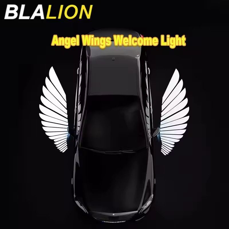 2Pcs Angel Wings Door Welcome Light Car Atmosphere Light Decorative Light Wireless Projection Light,exit warning lights,LED Light 2PCS Car Angel Wings Welcome Light Rearview Mirror Welcome Light