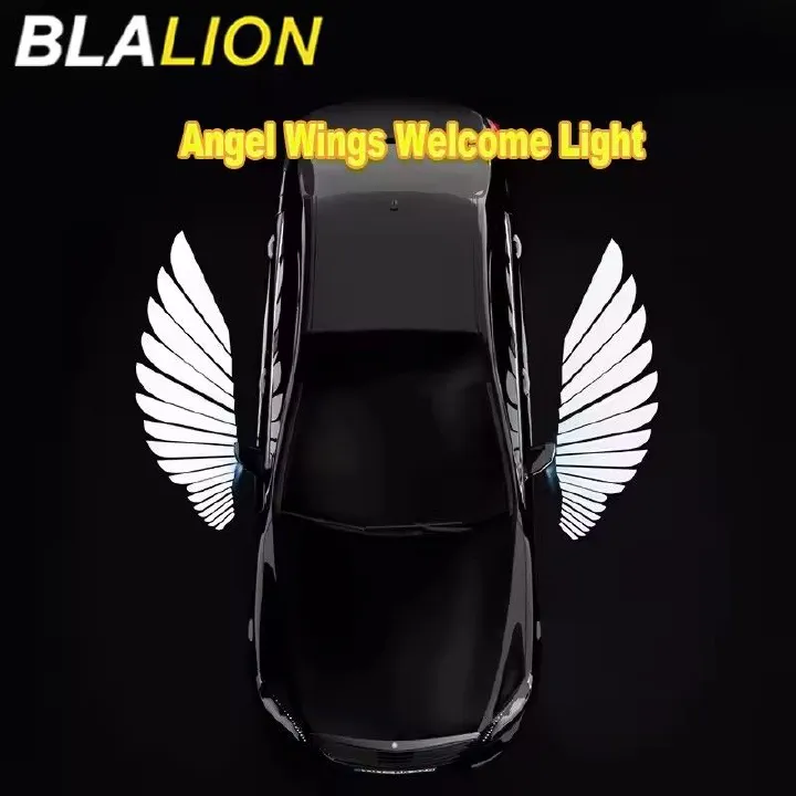 2Pcs Angel Wings Door Welcome Light Car Atmosphere Light Decorative Light Wireless Projection Light,exit warning lights,LED Light 2PCS Car Angel Wings Welcome Light Rearview Mirror Welcome Light