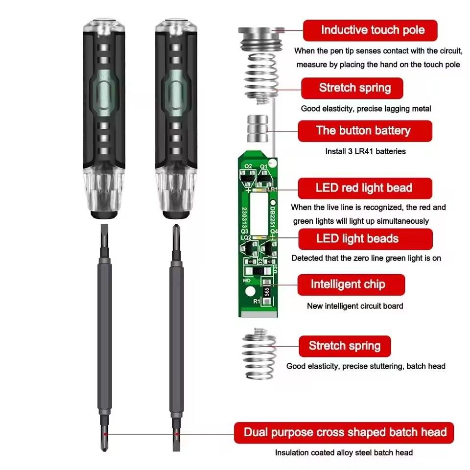 Electrical Tester Pen, 2-In-1 Electricity Detector Strong Magnetic Tester Pen ,High Torque Slotted Electric Pen