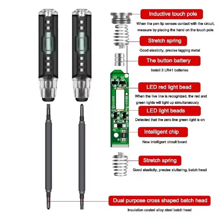 Electrical Tester Pen, 2-In-1 Electricity Detector Strong Magnetic Tester Pen ,High Torque Slotted Electric Pen